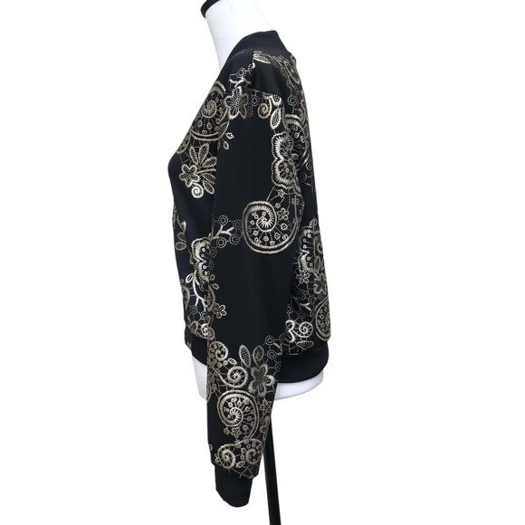 LULAROE Elegant Collection Black Metallic Gold Embossed Crop Jacket Size S - Picture 2 of 9